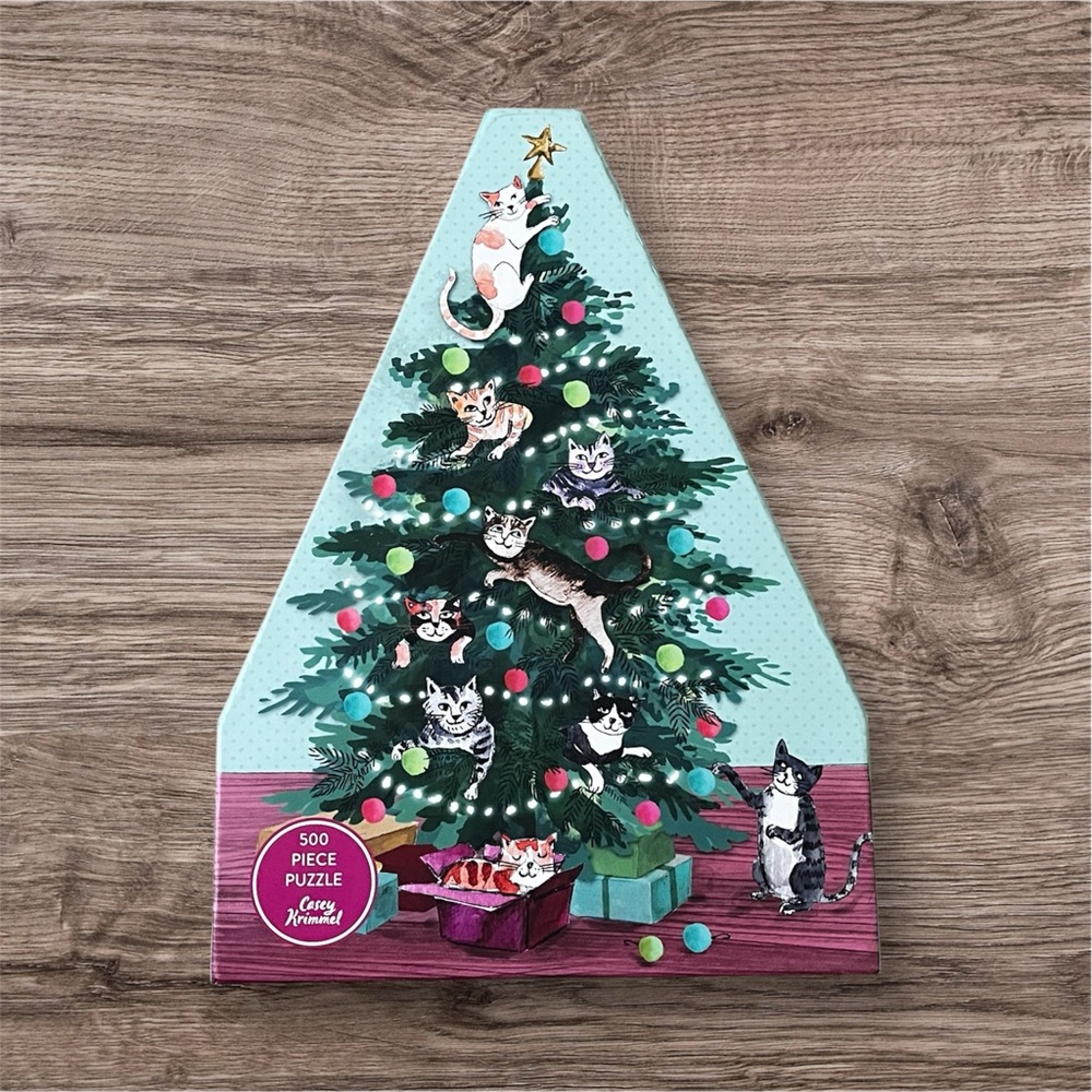 Cats In Trouble Christmas Tree Cat 500 Piece Puzzle Artist Casey Krimmel